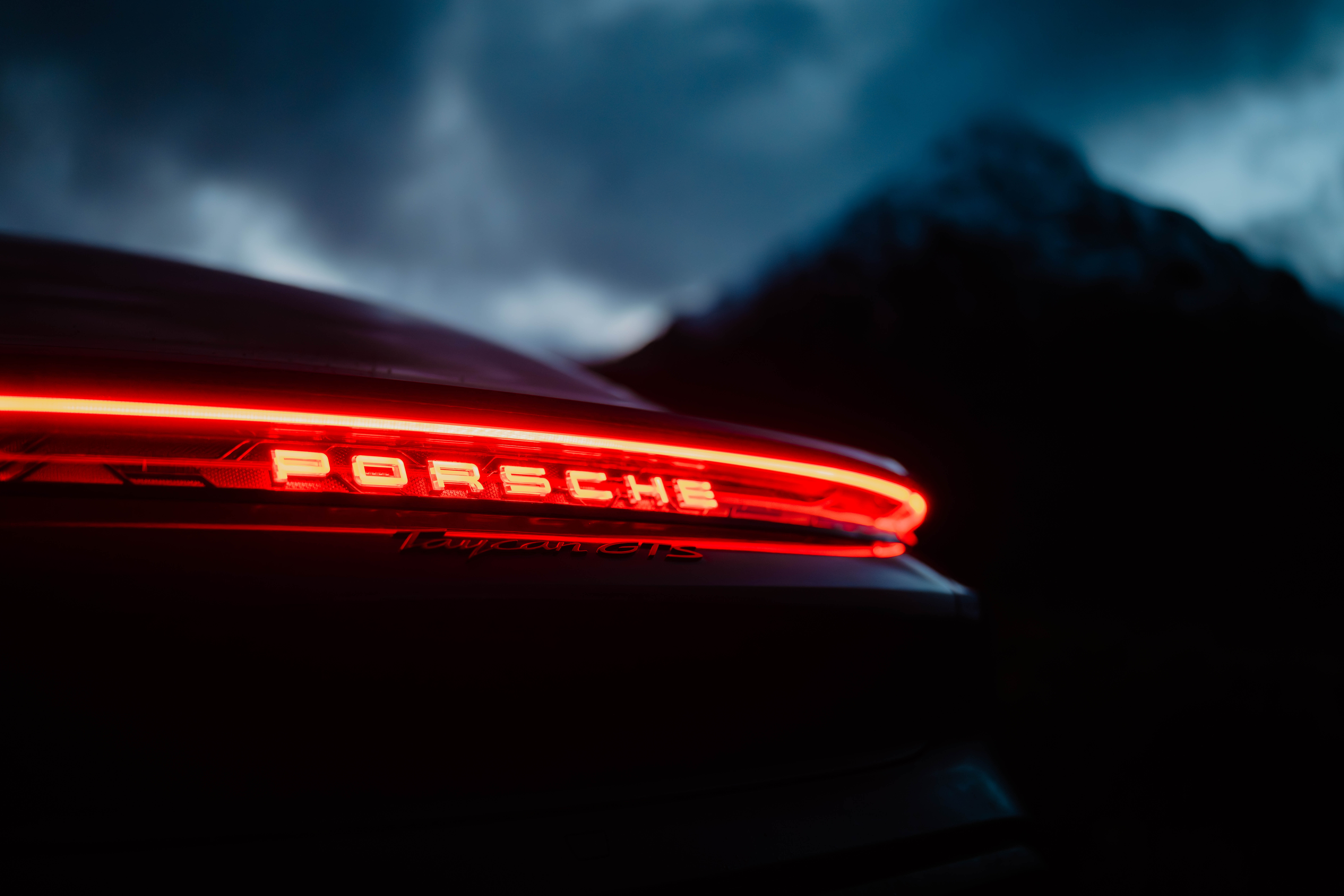 The rear headlights of a Porsche